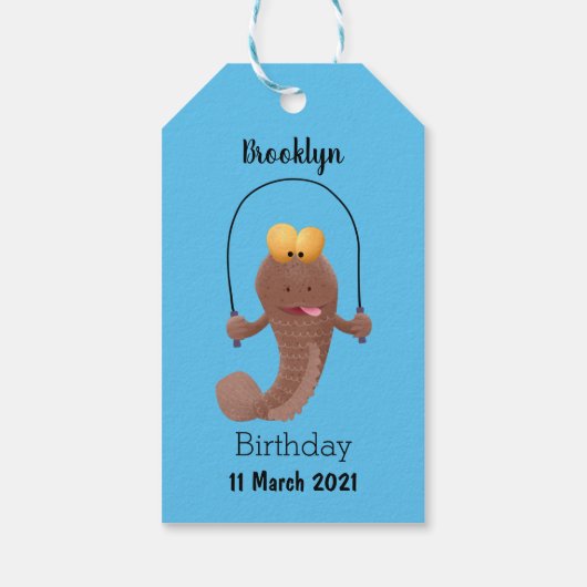 Funny skipping mudskipper fish cartoon cadeaulabel (Achterkant)