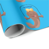 Funny skipping mudskipper fish cartoon cadeaupapier (Rol Hoek)
