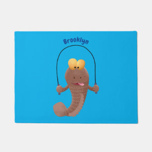 Funny skipping mudskipper fish cartoon deurmat