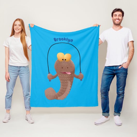 Funny skipping mudskipper fish cartoon fleece deken (In situ)