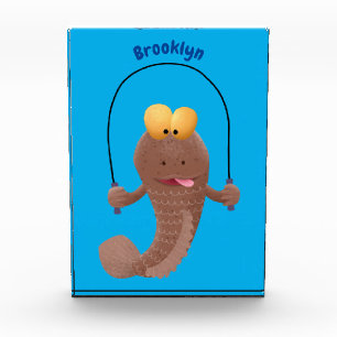 Funny skipping mudskipper fish cartoon fotoblokken