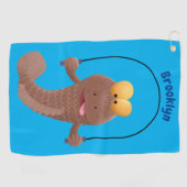 Funny skipping mudskipper fish cartoon golfhanddoek (Horizontaal)