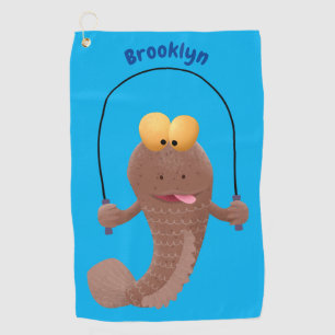 Funny skipping mudskipper fish cartoon golfhanddoek