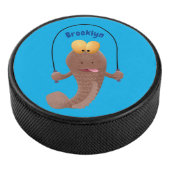 Funny skipping mudskipper fish cartoon hockey puck (3/4)