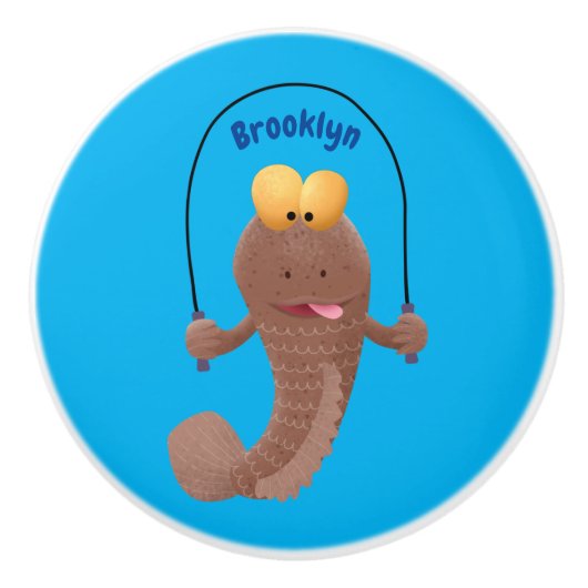 Funny skipping mudskipper fish cartoon keramische knop (Voorkant)