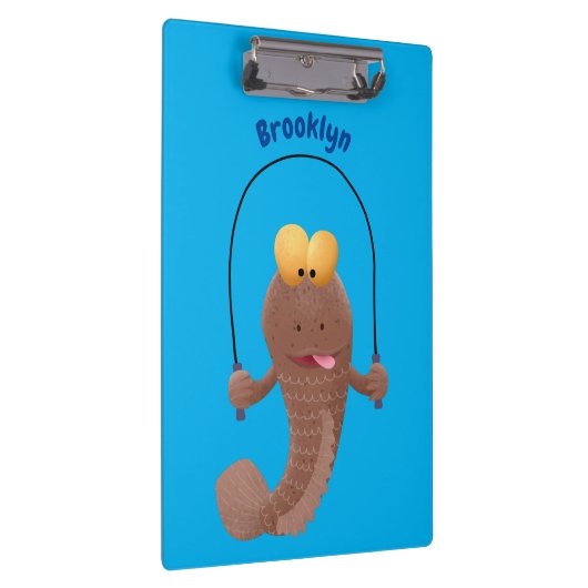 Funny skipping mudskipper fish cartoon klembord (Rechts)