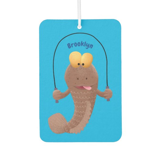Funny skipping mudskipper fish cartoon luchtverfrisser (Voorkant)