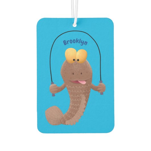 Funny skipping mudskipper fish cartoon luchtverfrisser (Achterkant)