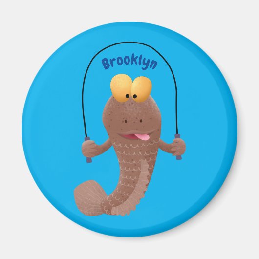 Funny skipping mudskipper fish cartoon magneet (Voorkant)