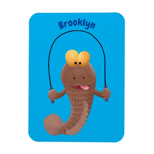 Funny skipping mudskipper fish cartoon magneet (Verticaal)