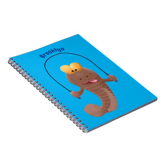 Funny skipping mudskipper fish cartoon notitieboek (Rechterzijde)
