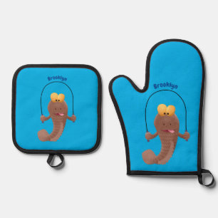 Funny skipping mudskipper fish cartoon ovenwant & pannenlap set