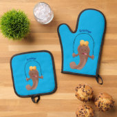 Funny skipping mudskipper fish cartoon ovenwant & pannenlap set (Top down)