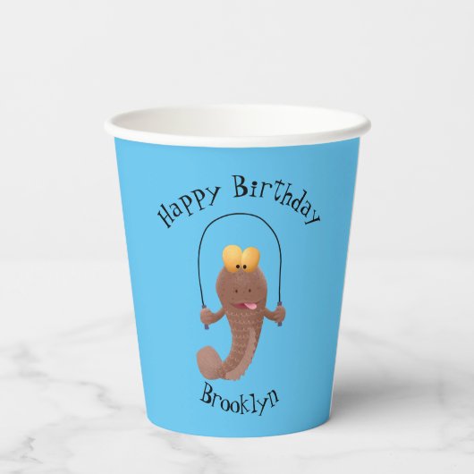 Funny skipping mudskipper fish cartoon papieren bekers (Achterkant)