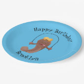 Funny skipping mudskipper fish cartoon papieren bordje (Gekanteld)
