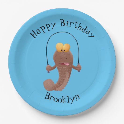 Funny skipping mudskipper fish cartoon papieren bordje (Voorkant)