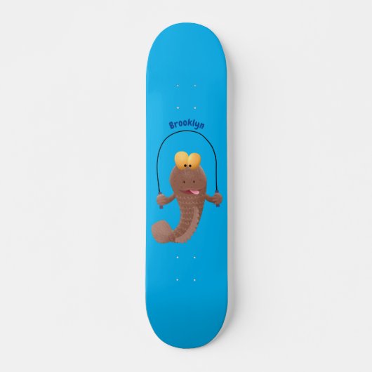 Funny skipping mudskipper fish cartoon persoonlijk skateboard (Voorkant)