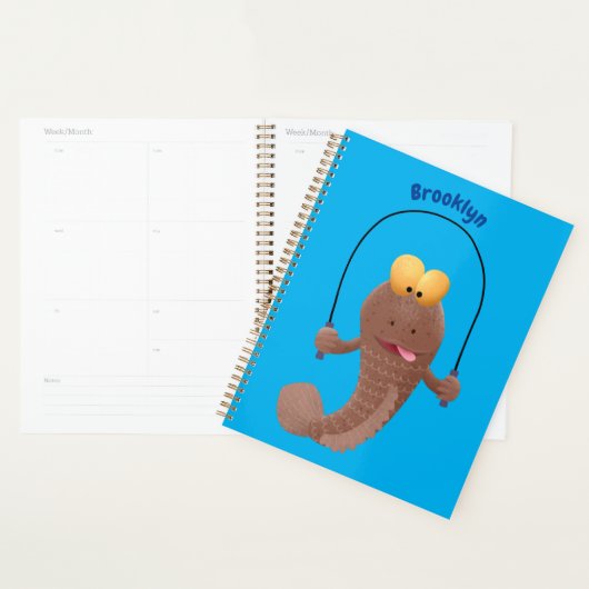 Funny skipping mudskipper fish cartoon planner (Display)