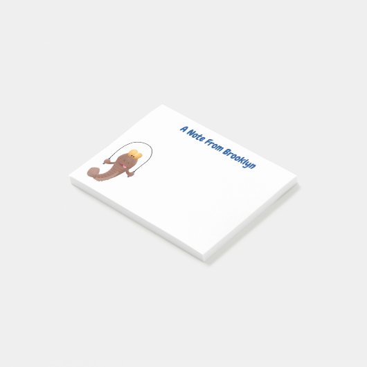 Funny skipping mudskipper fish cartoon post-it® notes (Schuin)