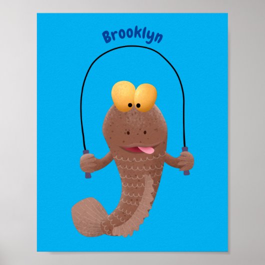 Funny skipping mudskipper fish cartoon poster (Voorkant)