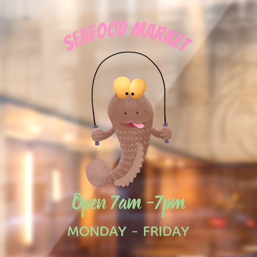 Funny skipping mudskipper fish cartoon raamsticker (Vel 2)