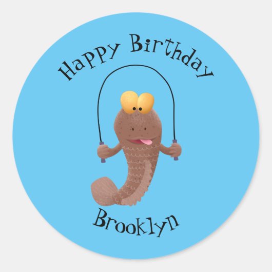 Funny skipping mudskipper fish cartoon ronde sticker (Voorkant)