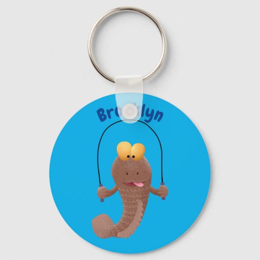 Funny skipping mudskipper fish cartoon sleutelhang sleutelhanger (Voorkant)