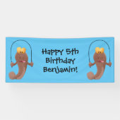 Funny skipping mudskipper fish cartoon spandoek (Horizontaal)