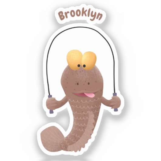 Funny skipping mudskipper fish cartoon sticker (Voorkant)