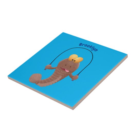 Funny skipping mudskipper fish cartoon tegeltje (Zijkant)