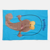 Funny skipping mudskipper fish cartoon theedoek (Horizontaal)