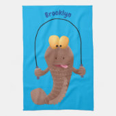 Funny skipping mudskipper fish cartoon theedoek (Verticaal)