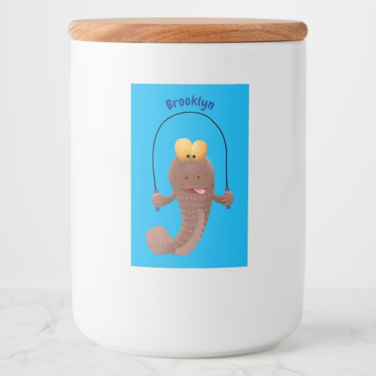 Funny skipping mudskipper fish cartoon voedselcontainer etiket (Voorkant)