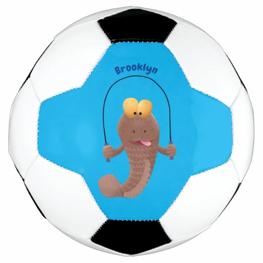 Funny skipping mudskipper fish cartoon voetbal (Voorkant)