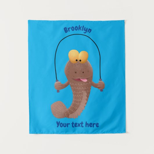 Funny skipping mudskipper fish cartoon wandkleed (Voorkant)