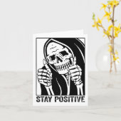 Funny Skull Blijf positief Skeleton Halloween Moti Kaart (Gele Bloem)