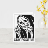 Funny Skull Blijf positief Skeleton Halloween Moti Kaart (Gele Bloem)