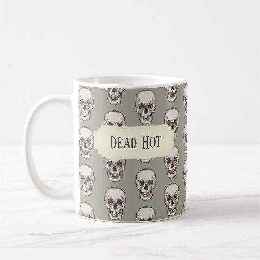 Funny Skull Dead Hot Gothic Gray Pixel Art Pattern Koffiemok (Links)