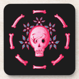 Funny Skull Design - Roze Schedel met Happy Worm Bier Onderzetter