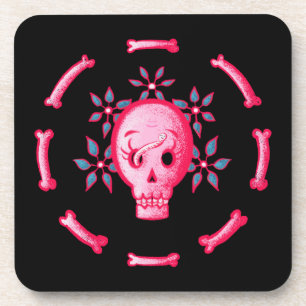 Funny Skull Design - Roze Schedel met Happy Worm Bier Onderzetter