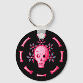 Funny Skull Design - Roze Schedel met Happy Worm Sleutelhanger
