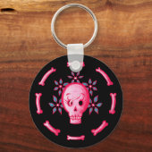 Funny Skull Design - Roze Schedel met Happy Worm Sleutelhanger (Voorkant)