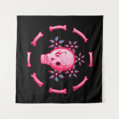 Funny Skull Design - Roze Schedel met Happy Worm Wandkleed (Voorkant (horizontaal))