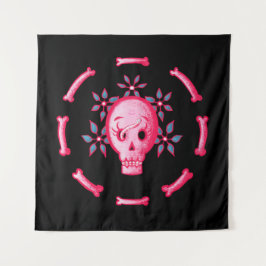 Funny Skull Design - Roze Schedel met Happy Worm Wandkleed