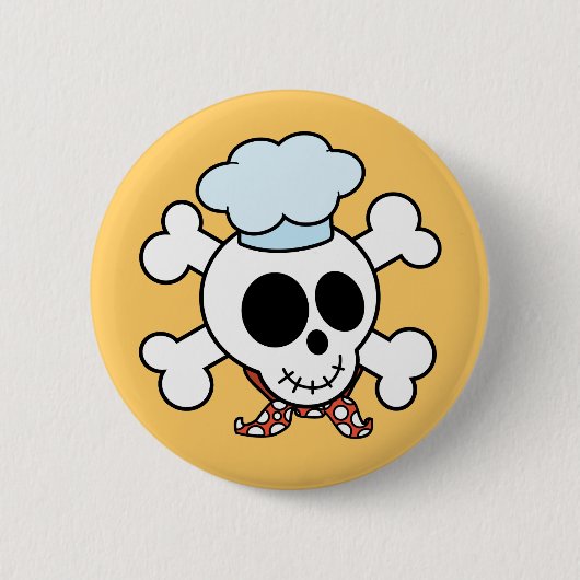 Funny Skull en Crossbones Chef Ronde Button 5,7 Cm (Voorkant)