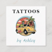 Funny Skull Illustration Tropisch Exotisch Tattoo Vierkante Visitekaartje (Voorkant)