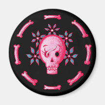 Funny Skull in roze met bloemen en Botten