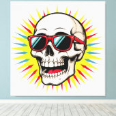 **Funny Skull With Sunglasses – Cartoon Laughing S Canvas Afdruk (Insitu (Houten vloer))