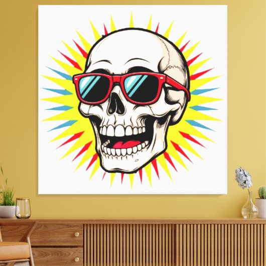 **Funny Skull With Sunglasses – Cartoon Laughing S Canvas Afdruk (Insitu (Woonkamer))