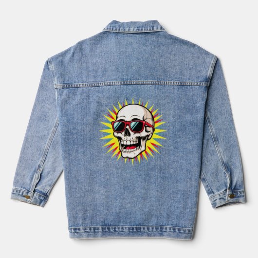**Funny Skull With Sunglasses – Cartoon Laughing S Denim Jacket (Achterkant)